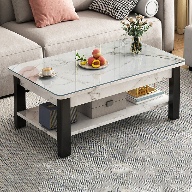 16"H Contemporary Coffee Table Stone Rectangle Coffee Cocktail Table