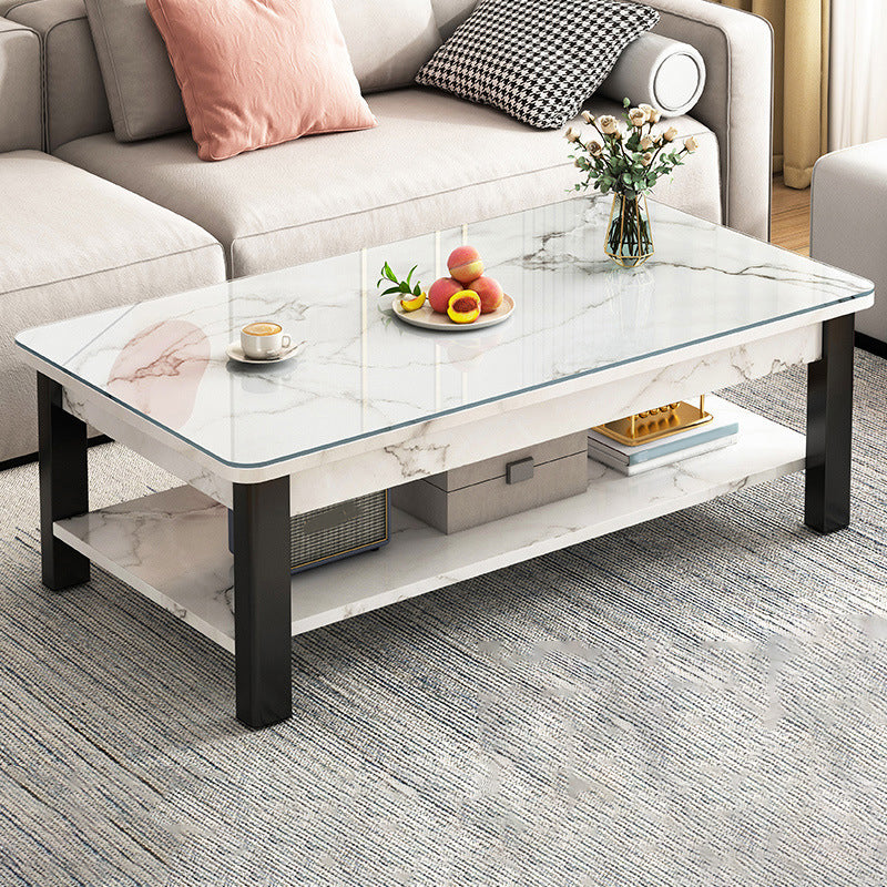 16"H Contemporary Coffee Table Stone Rectangle Coffee Cocktail Table