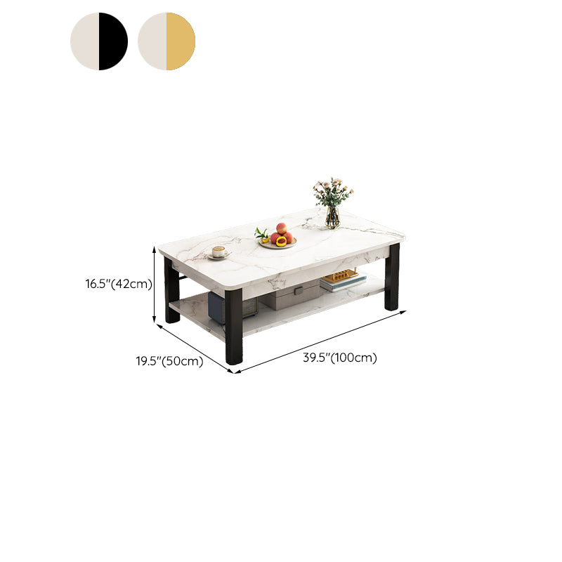 16"H Contemporary Coffee Table Stone Rectangle Coffee Cocktail Table