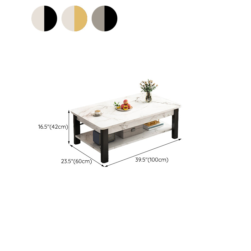 16"H Contemporary Coffee Table Stone Rectangle Coffee Cocktail Table
