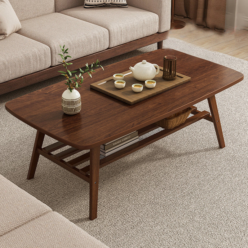 4 Legs Coffee Table Wooden Rectangle 1 Coffee Table with Storage Shelf