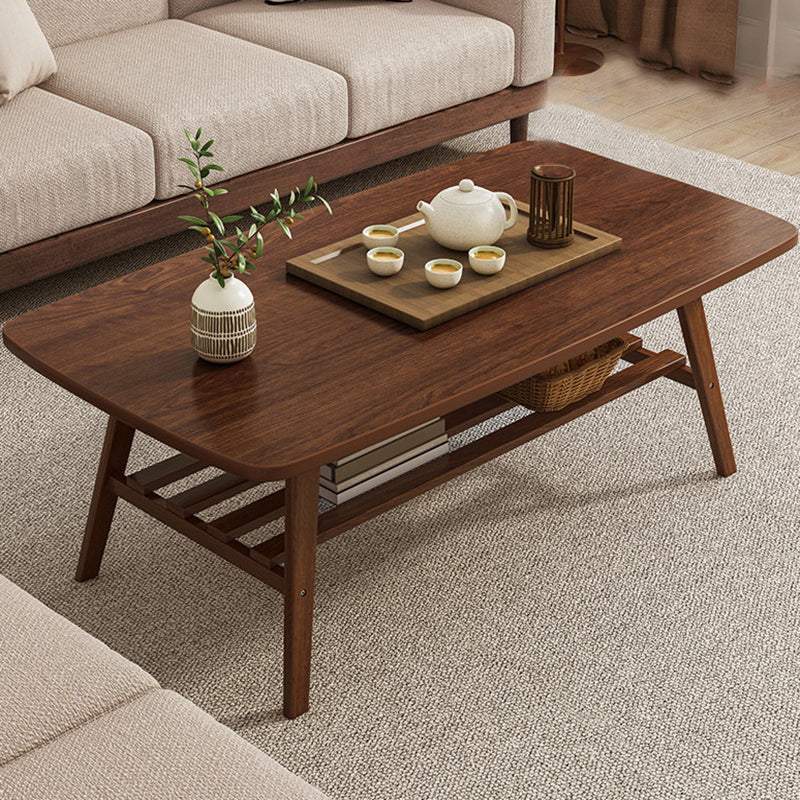 4 Legs Coffee Table Wooden Rectangle 1 Coffee Table with Storage Shelf