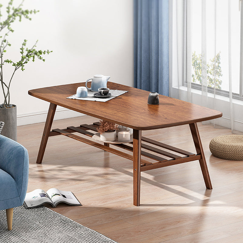 4 Legs Coffee Table Wooden Rectangle 1 Coffee Table with Storage Shelf