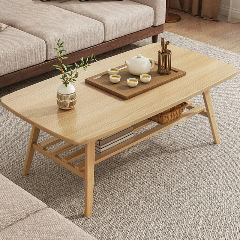 4 Legs Coffee Table Wooden Rectangle 1 Coffee Table with Storage Shelf