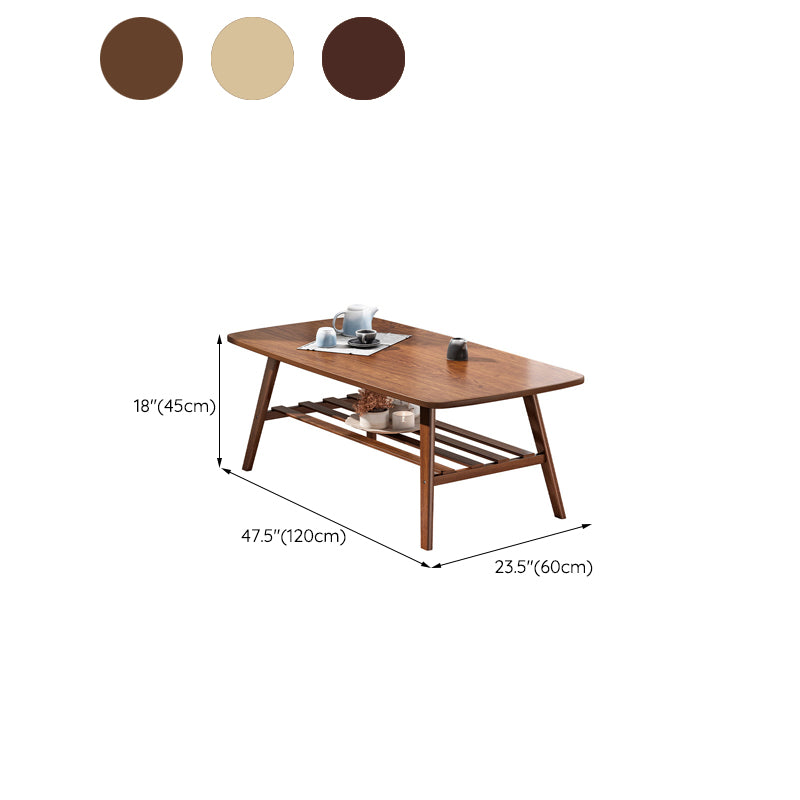 4 Legs Coffee Table Wooden Rectangle 1 Coffee Table with Storage Shelf