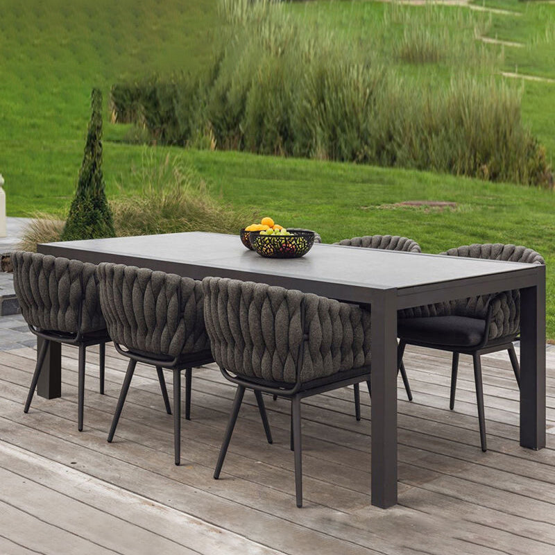 Stone/Metal Dining Table Industrial Water Resistant Table with Metal Frame