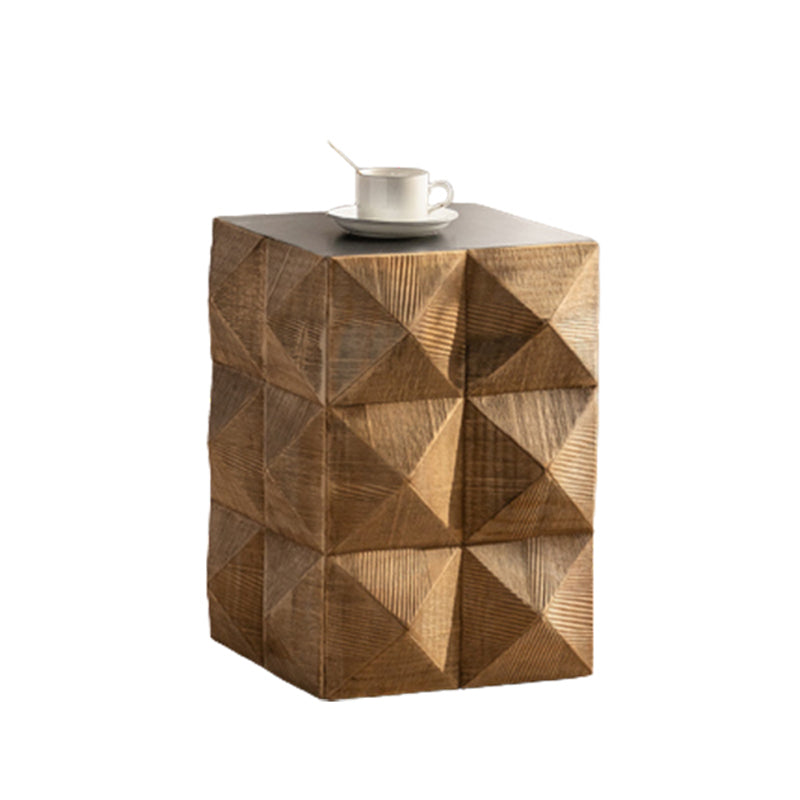 Sqaure Pine Drum Side Table Rustic Natural 14.37" Wide End Table