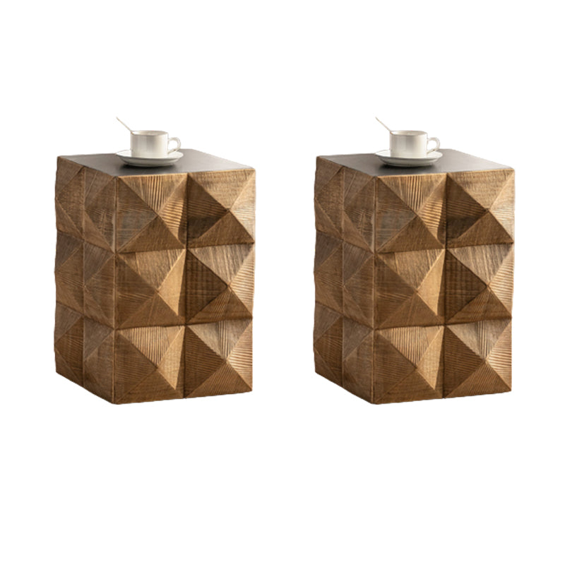 Sqaure Pine Drum Side Table Rustic Natural 14.37" Wide End Table