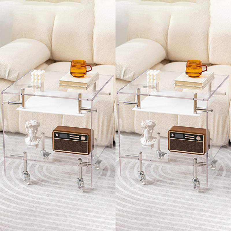 Plastic Rectangular End Table Double Tier Corner Table with Storage