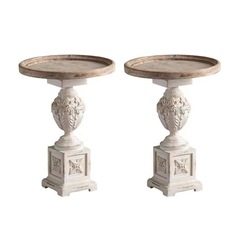 Round Solid Wood Side Table 24.8" Tall Pedestal Side End Snack Table