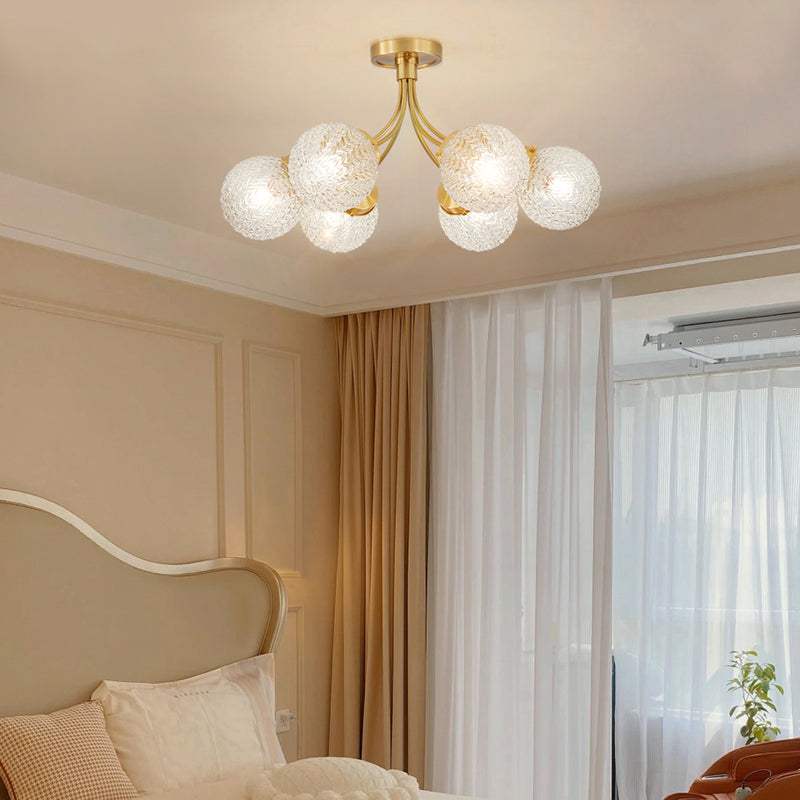 Ball Shape Glass Flush Mount Light Modern Style Multi Lights Ceiling Mount Light in Gold