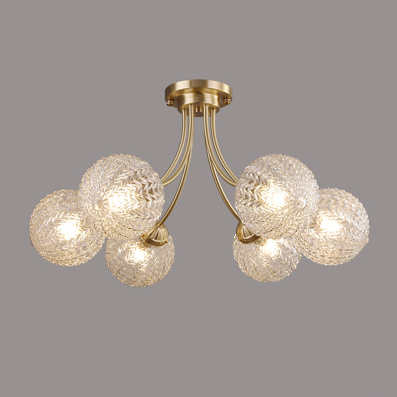 Ball Shape Glass Flush Mount Light Modern Style Multi Lights Ceiling Mount Light in Gold