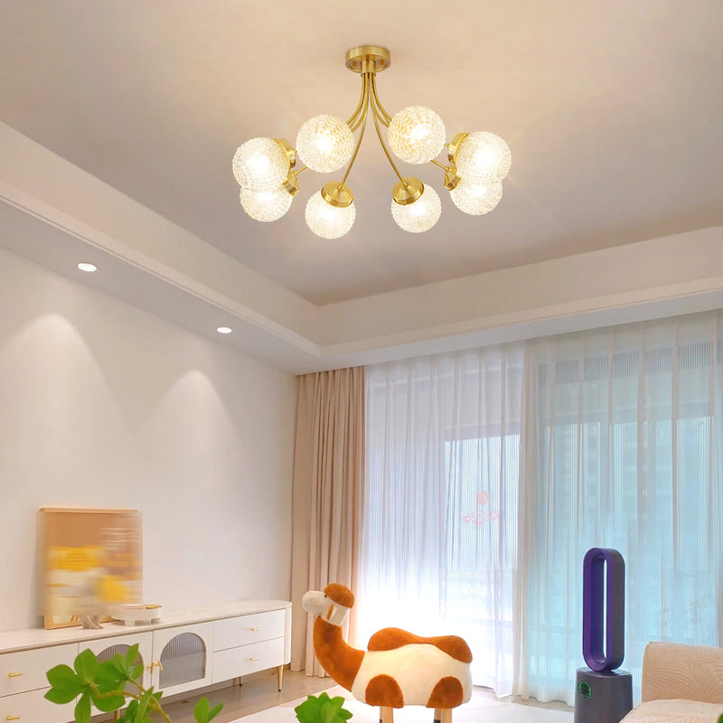 Ball Shape Glass Flush Mount Light Modern Style Multi Lights Ceiling Mount Light in Gold