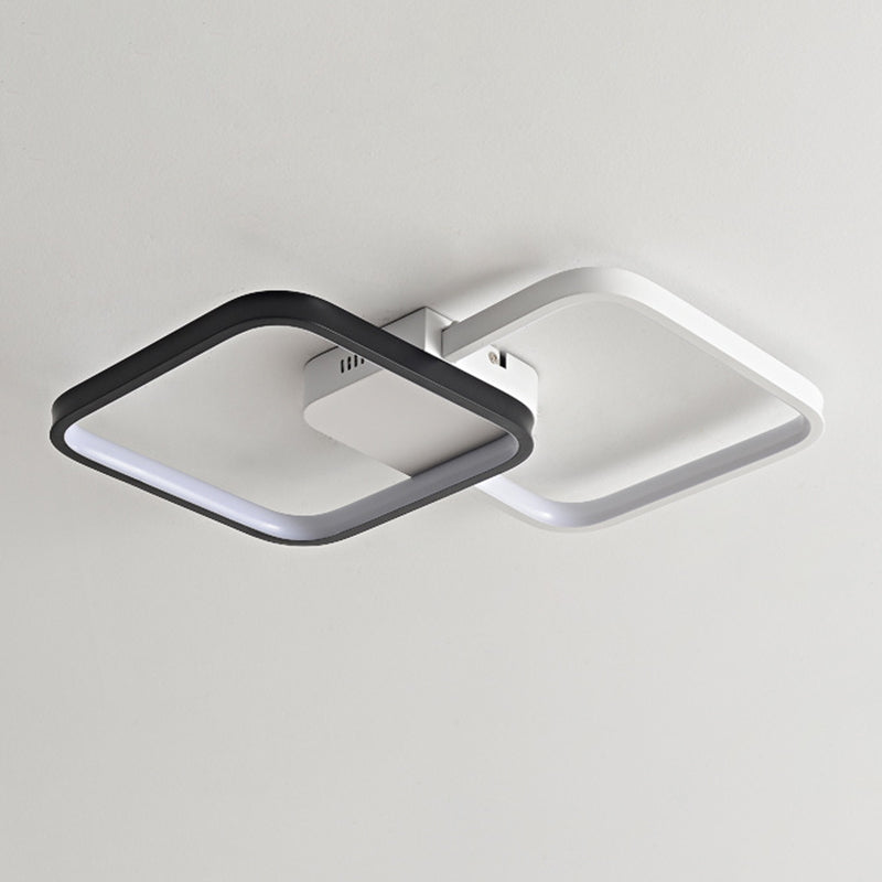 Contemporary LED Ceiling Lamp 2-Light Flush Mount in Black and White for Bedroom