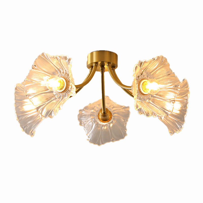 Glass Flower Shape Flush Mount Light Modern Multi Lights Flush Ceiling Light in Brass