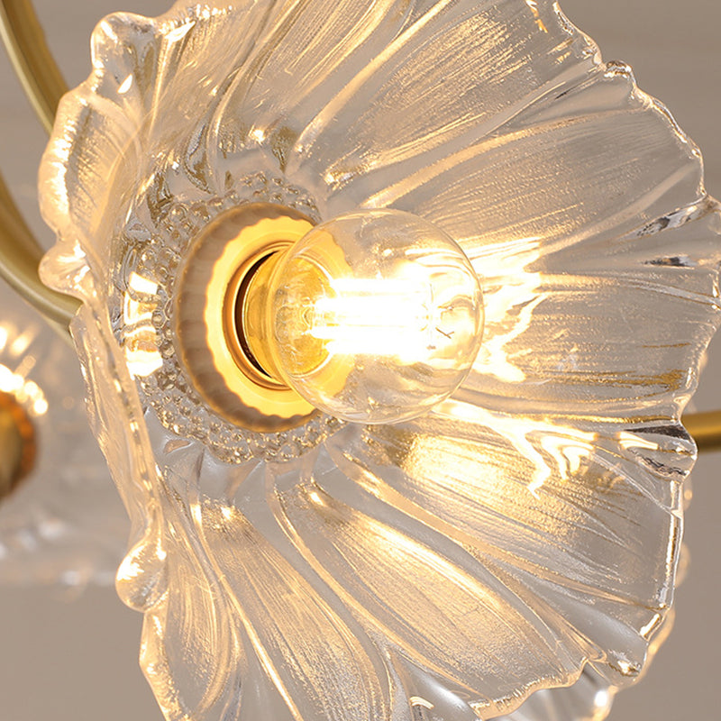 Glass Flower Shape Flush Mount Light Modern Multi Lights Flush Ceiling Light in Brass