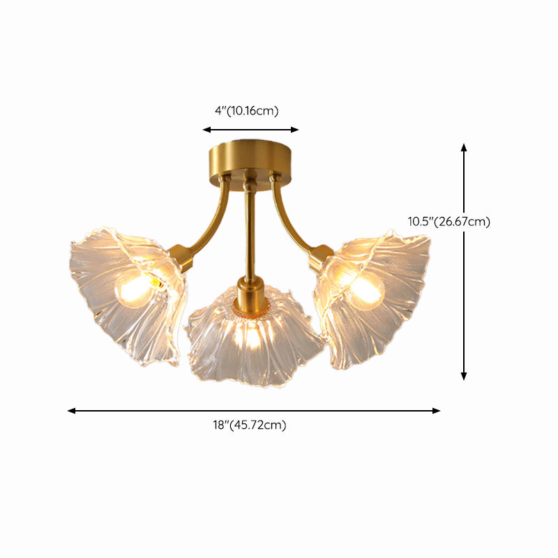 Glass Flower Shape Flush Mount Light Modern Multi Lights Flush Ceiling Light in Brass