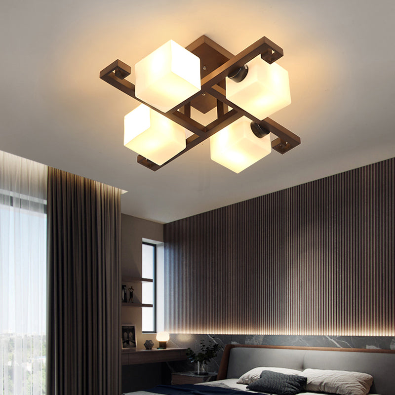Modern Simple Wooden Ceiling Light Geometry Shape Ceiling Lamp for Living Room
