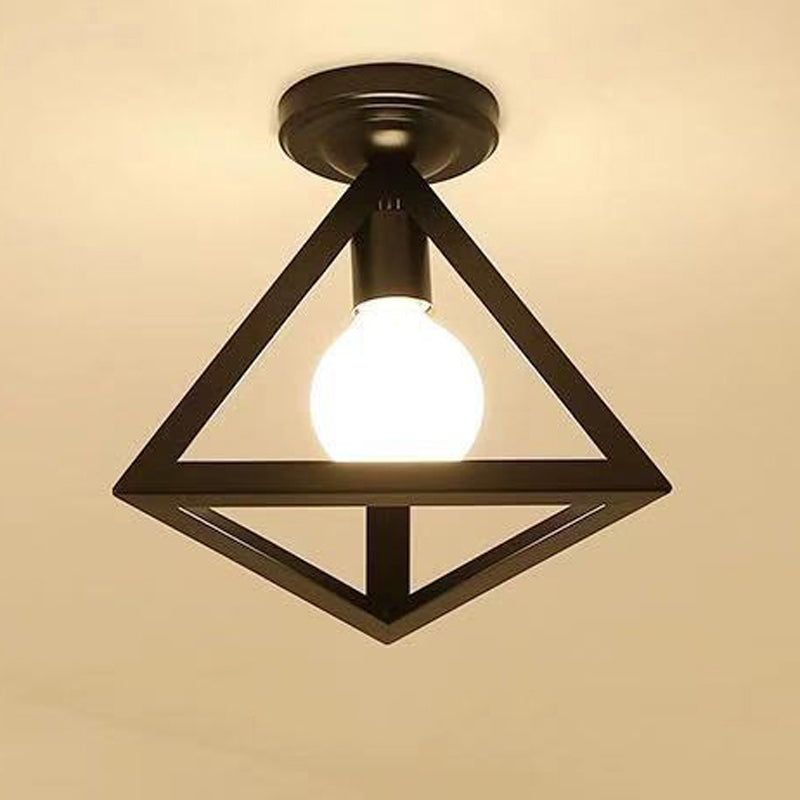 Geometric Shape Metal Flush Mount Light Industrial 1 Light Flush Ceiling Light in Black