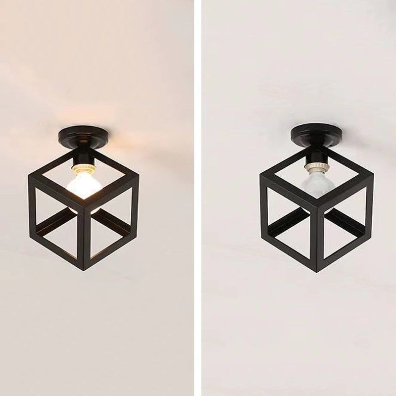 Geometric Shape Metal Flush Mount Light Industrial 1 Light Flush Ceiling Light in Black