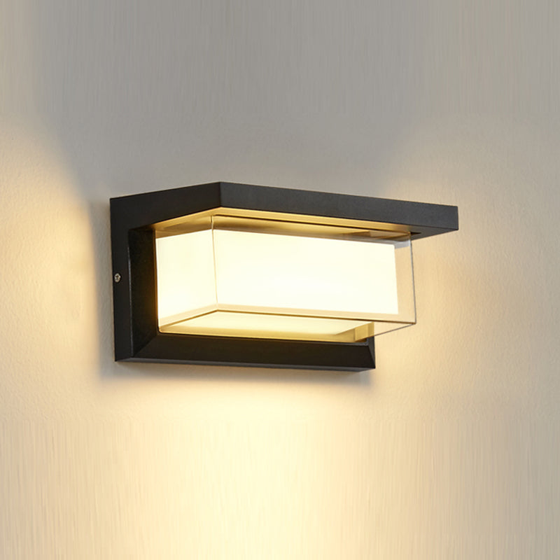 Modern LED Metal Wall Sconce Rectangle Shape Wall Light with Acrylic Shade for Courtyard