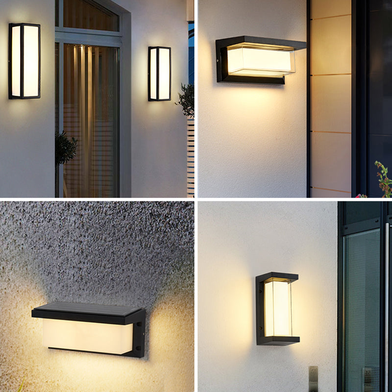 Modern LED Metal Wall Sconce Rectangle Shape Wall Light with Acrylic Shade for Courtyard