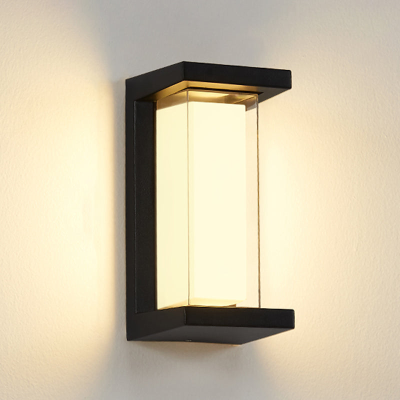 Modern LED Metal Wall Sconce Rectangle Shape Wall Light with Acrylic Shade for Courtyard