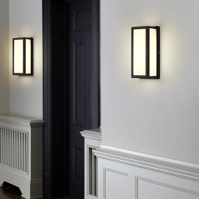 Modern LED Metal Wall Sconce Rectangle Shape Wall Light with Acrylic Shade for Courtyard