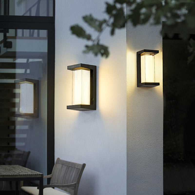 Modern LED Metal Wall Sconce Rectangle Shape Wall Light with Acrylic Shade for Courtyard