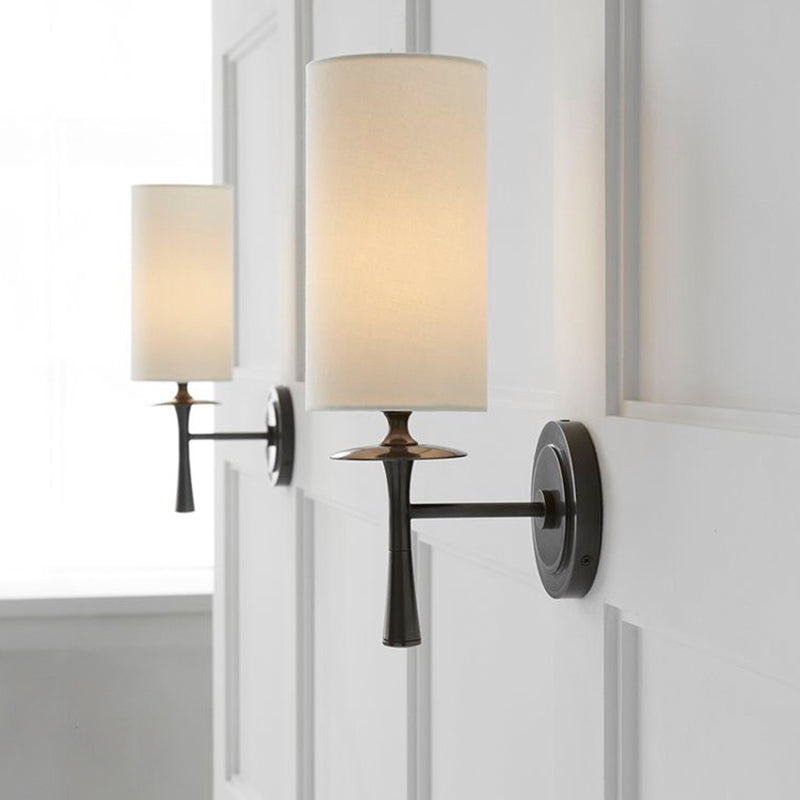 Modern Metal Wall Sconce Cylinder Shape Wall Light with Fabric Shade for Living Room