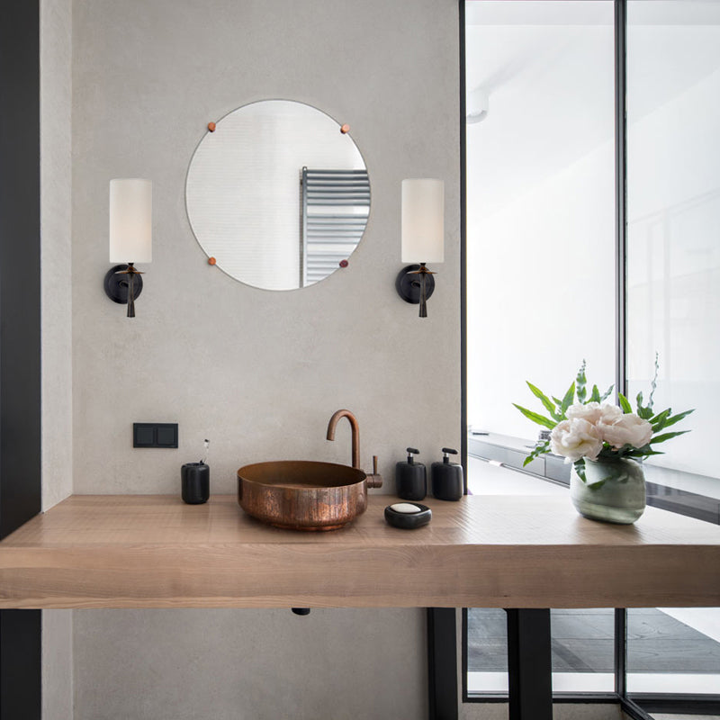 Modern Metal Wall Sconce Cylinder Shape Wall Light with Fabric Shade for Living Room