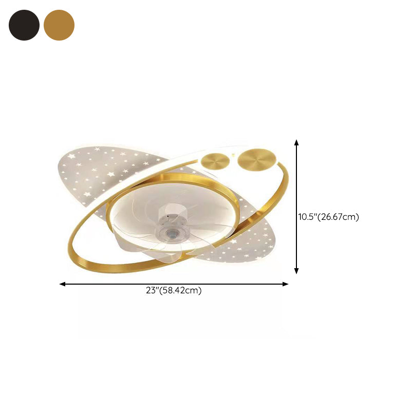 7-Blade Modernism Ceiling Fan Golden/Black LED Fan with Light for Foyer
