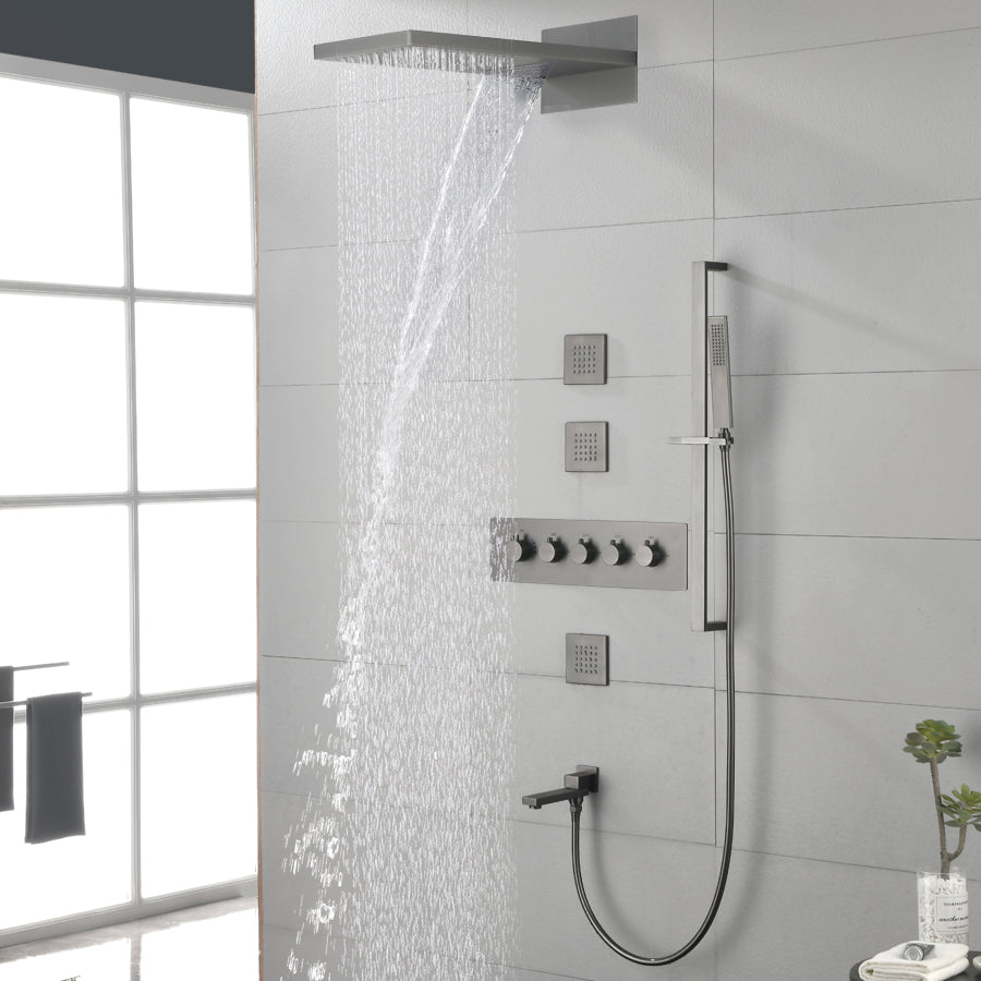 Modern Shower Head Combo Brass Slide Bar Included Wall Mounted Shower System