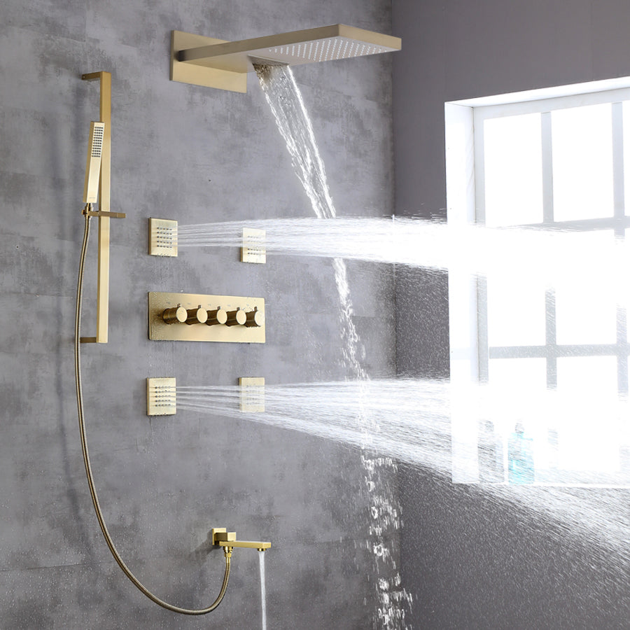 Modern Shower Head Combo Brass Slide Bar Included Wall Mounted Shower System