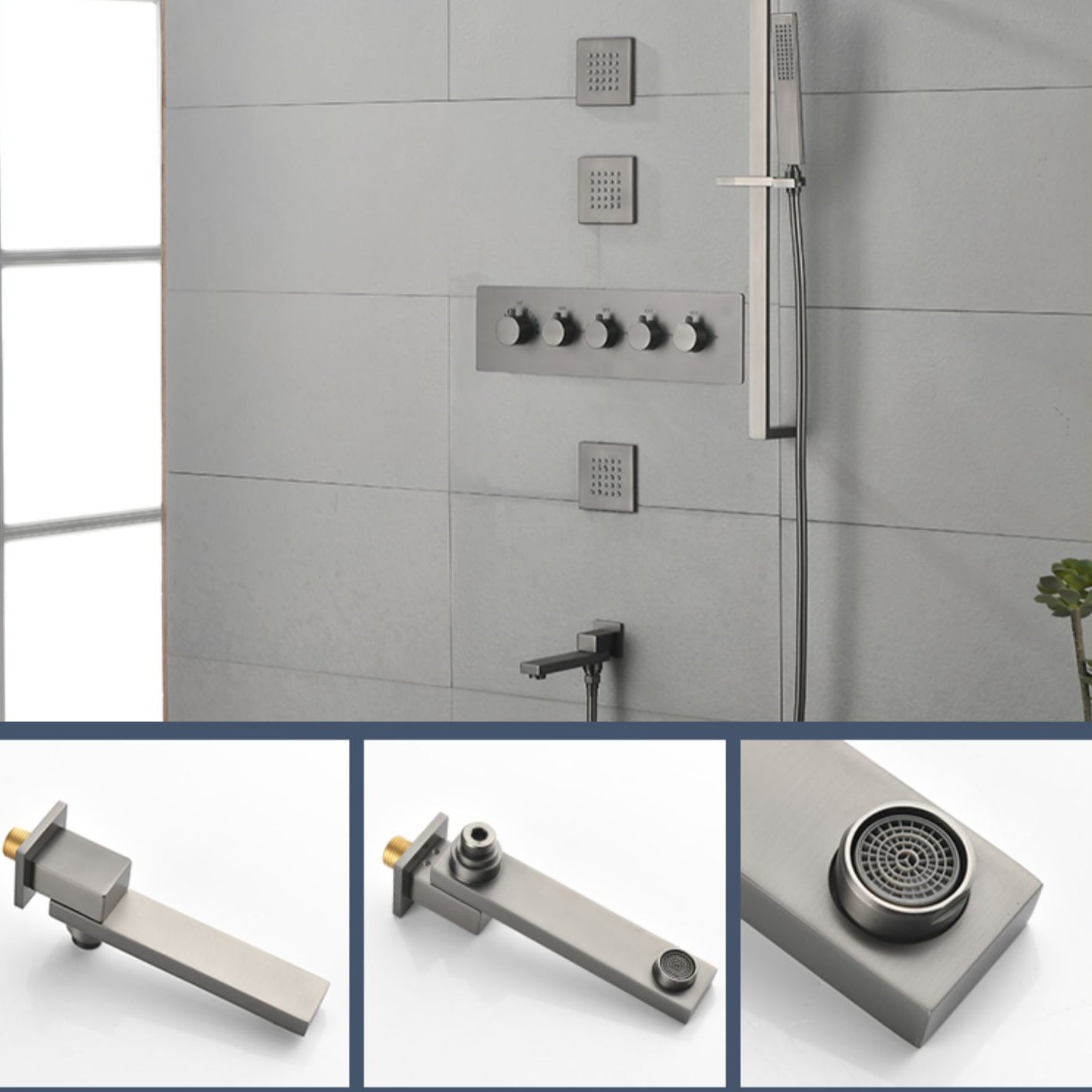 Modern Shower Head Combo Brass Slide Bar Included Wall Mounted Shower System