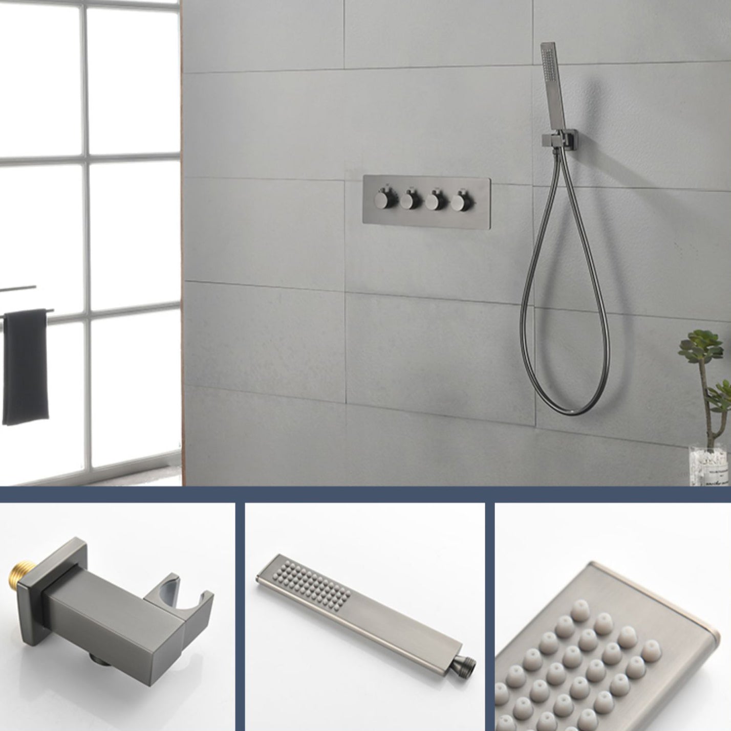 Modern Shower Set Brass Body Jets Adjustable Shower Head Wall Mounted Shower System