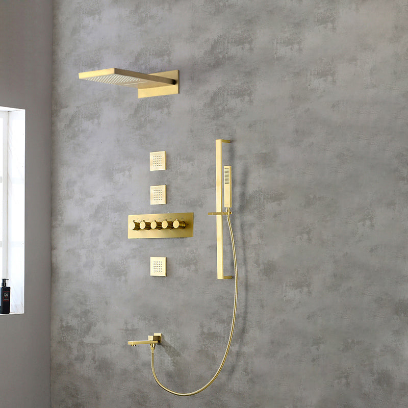 Modern Shower Set Brass Body Jets Adjustable Shower Head Wall Mounted Shower System