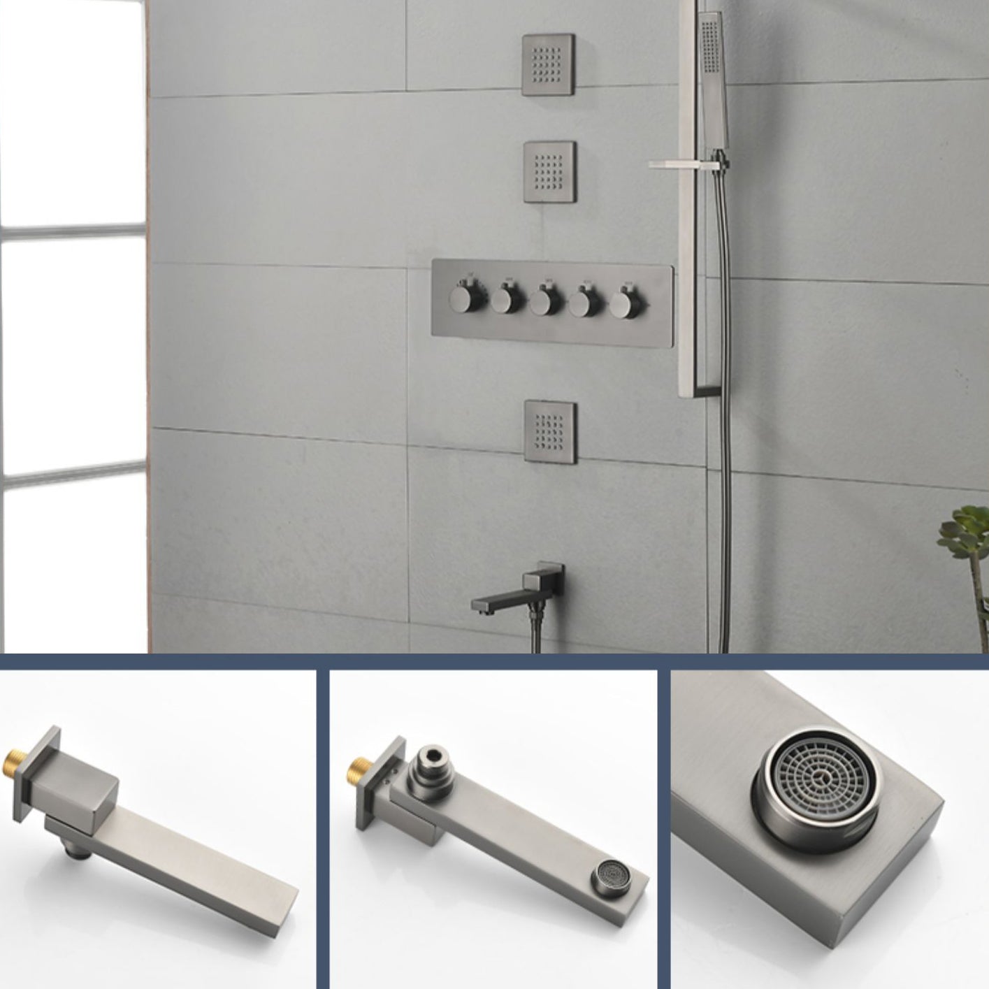 Modern Shower Set Brass Body Jets Adjustable Shower Head Wall Mounted Shower System