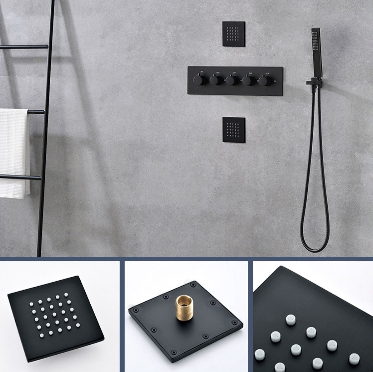 Modern Shower Set Brass Body Jets Adjustable Shower Head Wall Mounted Shower System