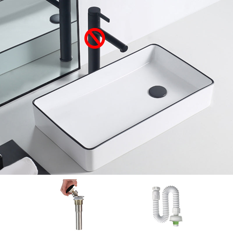 Modern Porcelain Trough Sink White Trough Sink With Basin, and Faucet