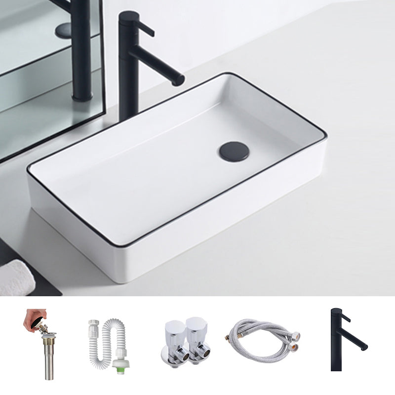 Modern Porcelain Trough Sink White Trough Sink With Basin, and Faucet
