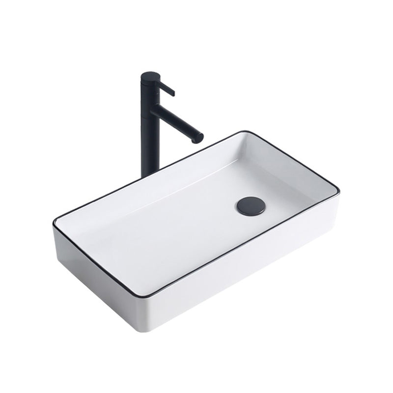 Modern Porcelain Trough Sink White Trough Sink With Basin, and Faucet