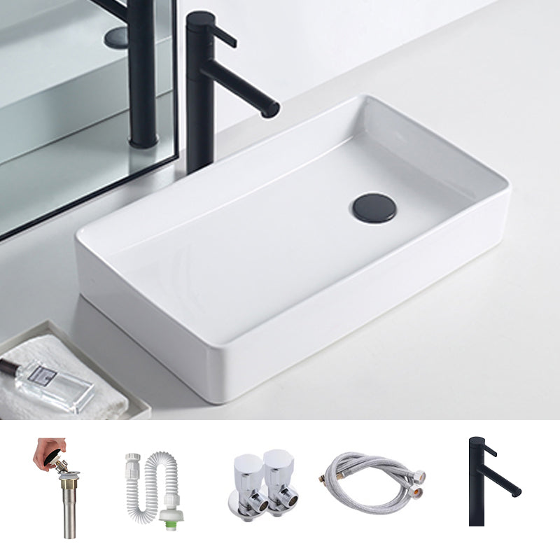 Modern Porcelain Trough Sink White Trough Sink With Basin, and Faucet