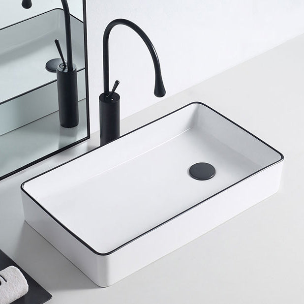 Modern Porcelain Trough Sink White Trough Sink With Basin, and Faucet