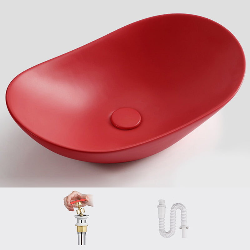Modern Vessel Bathroom Sink Oval Porcelain with Pop-Up Drain Vessel Lavatory Sink