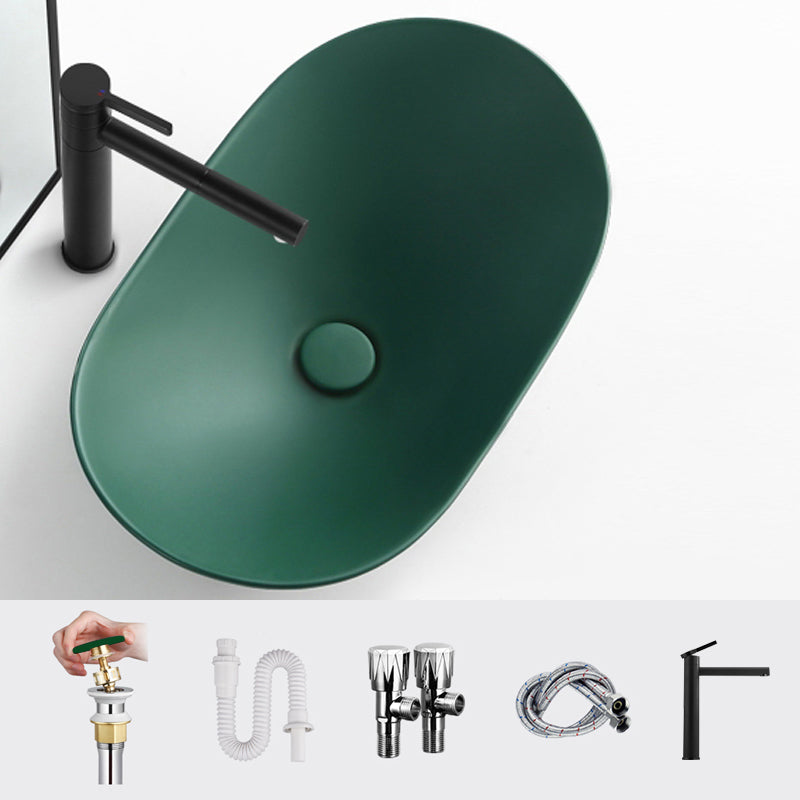 Modern Vessel Bathroom Sink Oval Porcelain with Pop-Up Drain Vessel Lavatory Sink