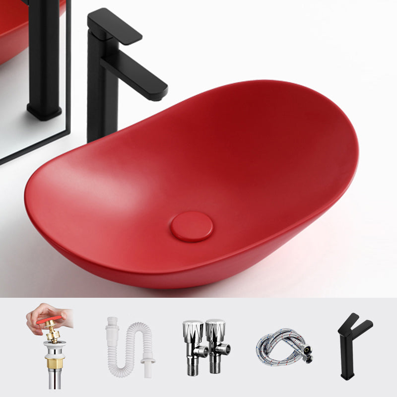 Modern Vessel Bathroom Sink Oval Porcelain with Pop-Up Drain Vessel Lavatory Sink