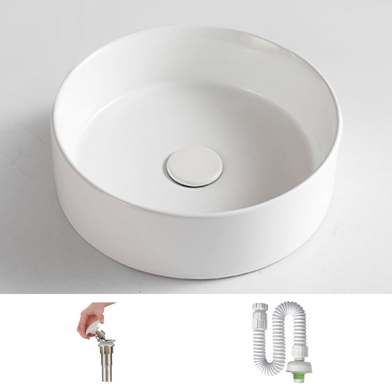 Round White and Orange Trough Bathroom Sink Porcelain Trough Bathroom Sink