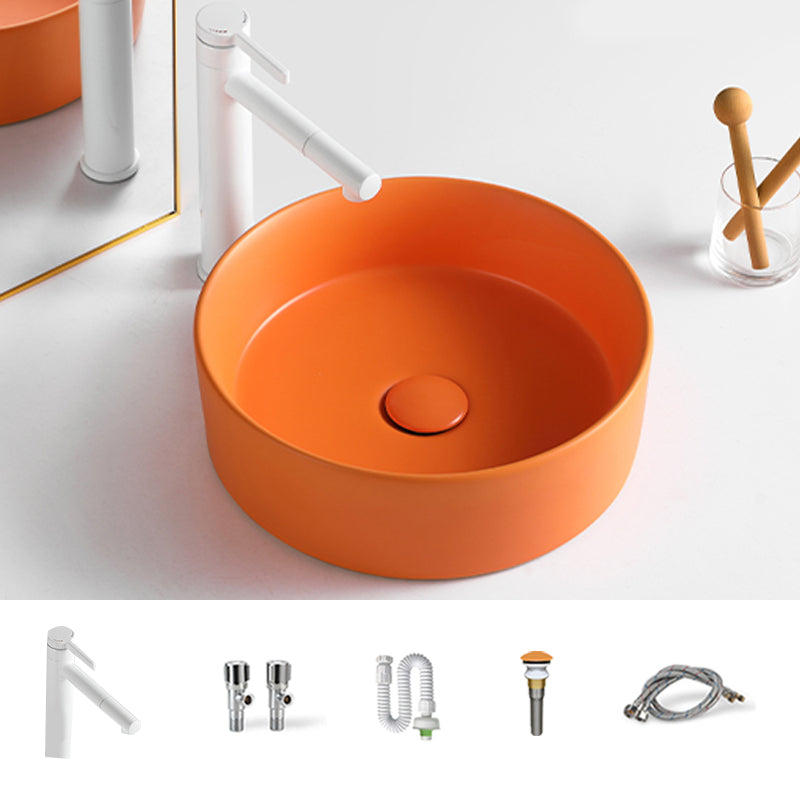 Round White and Orange Trough Bathroom Sink Porcelain Trough Bathroom Sink