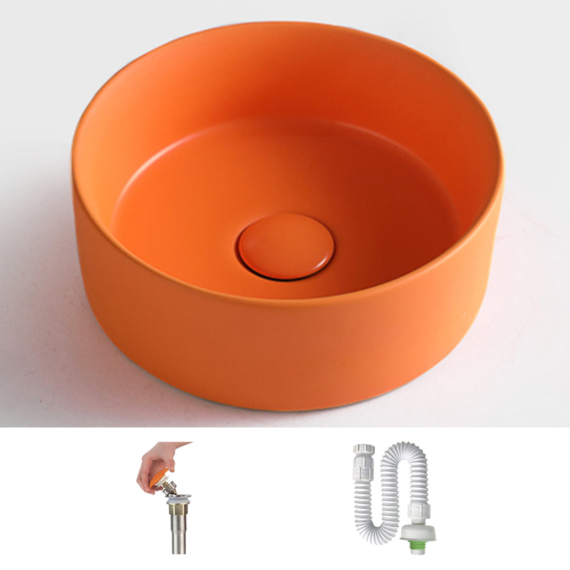 Round White and Orange Trough Bathroom Sink Porcelain Trough Bathroom Sink